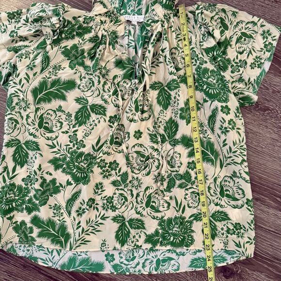 Hunter Bell Magnolia Green Cream Silk Ruffle Blouse - Picture 5 of 8